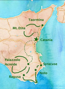 avid cycling tour sicily - approximate route map